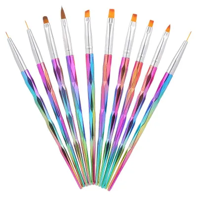 Produktbild von Nail Brush Set 10 Stk, Acryl Nagel Pinsel Mit Kristallgriff, UV Gel Nail Art Pinsel Für Maniküre Und Nail Extensions