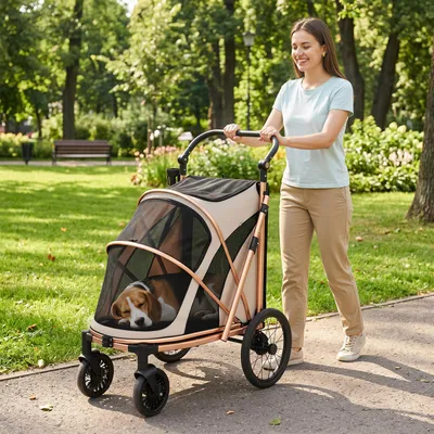 Produktbild von Hundebuggy klappbar, Hundewagen, 600D Oxford-Stoff, Braun | 94 x 69 x 118 cm | bis 20 kg | Aluminiumrahmen