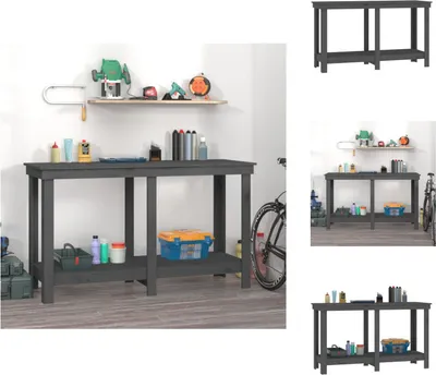 Zdjęcie produktu dla vidaXL Stół warsztatowy szary 140x50x80 cm lite drewno sosnowe - Stoły warsztatowe