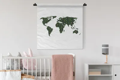 Produktbild von MuchoWow® Wandteppich Wandbehang Weltkarte - Blumen - Blätter 90x90 cm Tapisserie Dekoration Wandtuch - Wandaufhänger