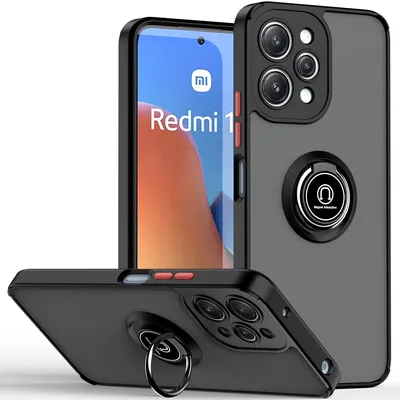 Obrázek produktu pro Pouzdro pro Xiaomi Redmi 12 matné průsvitné TPU pouzdro s prstencovým držákem a stojánkem Černá červená