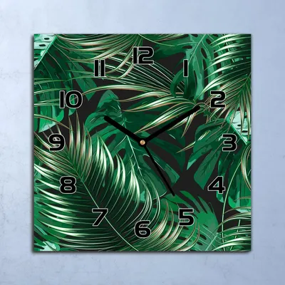 Produktbild von Wanduhr Echt-Glas-Küchenuhr Dunkle Tropenblätter Quarz 30x30 Deko Bilder