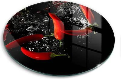 Zdjęcie produktu dla Szklana deska do krojenia - Deska kuchenna - ⌀40 cm – Szkło hartowane – Antypoślizgowa - Papryczki Chili W Wodzie