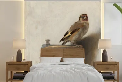Produktbild von MuchoWow® Fototapete für Wohnzimmer oder Schlafzimmer Wandtapete Vinyl Motivtapete Der Stieglitz - Carel Fabritius - 350x350 cm - Schlafzimmertapete