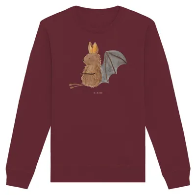 Produktbild von Mr. & Mrs. Panda Baumwoll Pullover Fledermaus Sitzen Größe M - Burgundy - Geschenk, Motivation, Bio-Pullover, Lustige Sprüche, Pulli, Entspannen, Bio, Fledermäuse