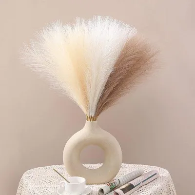 Image de Décoration en herbe de la pampa artificielle, 45 cm, blanche, petite, pour le salon