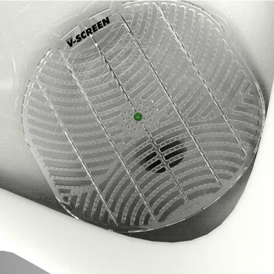 Produktbild von Rutschfestes Pissoir Sieb V-Screen mit Schutz vor Verstopfungen und langer Frische 4er Set, Düfte:Mango Citrus