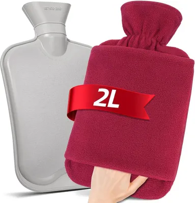 Produktbild von MUPAS Wärmflasche 2L mit Vliesbezug und Känguru Tasche für Schmerzlinderung
