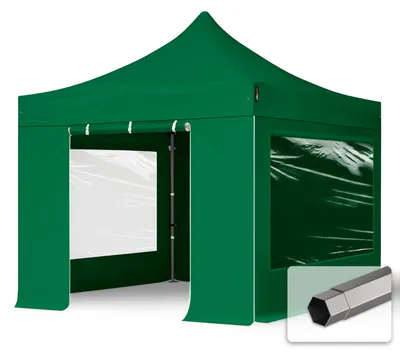 Obrázek produktu pro Nůžkový stan 3x3 m, ocel, vč. 4 bočnic tmavě zelená