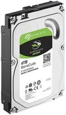 A Seagate Barracuda hard drive is shown from a diagonal angle against a white background.