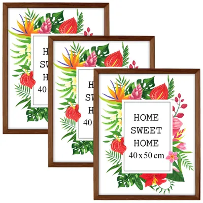 Obrázok produktu pre Sada 3 hnedých obrazových rámov MG Design, rozmer 40 x 50 cm – vyrobené z prírodného dreva s akrylovým sklom, vhodné na zavesenie aj na postavenie, pre fotografie, plagáty a puzzle