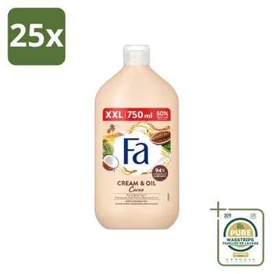 Productafbeelding van 25 x Fa Crème & Oil Cacao bad- en douchegel met cacaoboter en kokosolie, 750 ml - Voordeelverpakking - 25 stuks