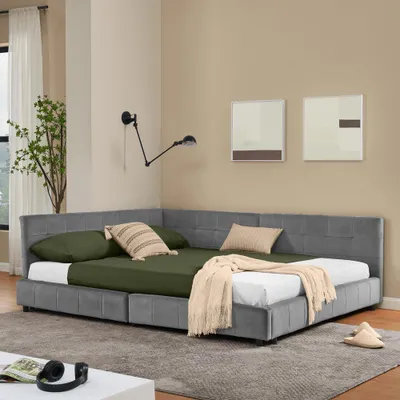 Immagine prodotto di Divano angolare con letto estraibile - Divano letto - Letto angolare - Divano relax - Divano angolare con letto estraibile - Grigio scuro, 160x200 cm, letto matrimoniale