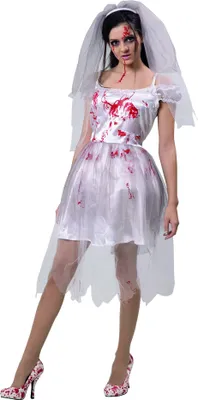 Produktbild von Horror Braut Brautkostüm Blut Hochzeit Grusel Damen Halloween Karneval Kostüm
