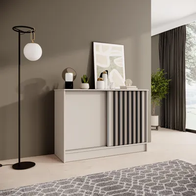 Produktbild von BEAUTYSOFA | Kommode HORIZON 120 cm Kaschmir, Schwarz mit Lamellen Sideboard mit 2 Schiebetüren, Modernes Design, viel Stauraum