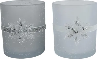 Kerzenhalter mit dekorativer Schneeflocke am Glitzerband