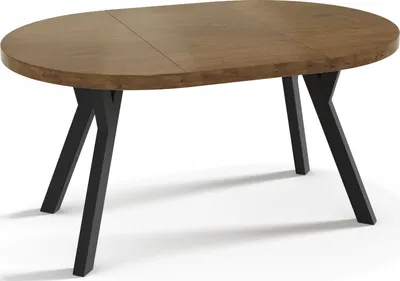 Produktbild von Designer Runder Ausziehbarer Esstisch - Loft-Stil, Industriell, Platzsparend - Schwarze Beine - 100 bis 200 cm - für 5-10 Personen - Hergestellt in EU - Lefkas Eiche - 200 cm