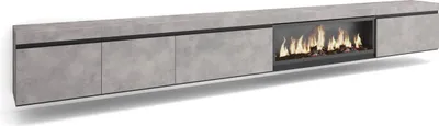 Produktbild von TV-Schrank, Lowboard, 368x35x45cm, Elektrokamin XXL, Hängend, Zementgrau