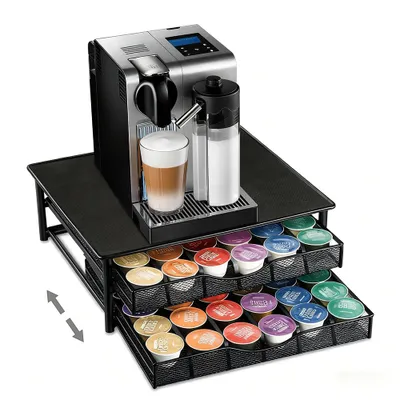 Produktbild von Kaffeekapselhalter Kapselständer mit  2 Schubladen für 72 Kapseln Kapselhalter Kapselspender Behälter 39.4x14.5x35.3cm