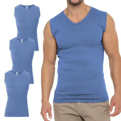Produktbild von Celodoro Herren Business Muskelshirt V-Neck (3er Pack) Feinripp Top - Carolina Blue S