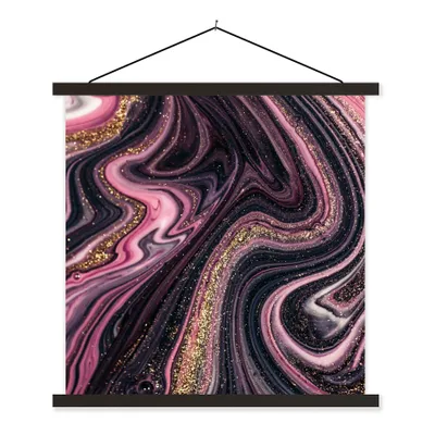 Produktbild von MuchoWow® Textilposter Marmoroptik - Rosa - Lila - Gold - Luxus - Marmor 90x90 cm mit schwarzem Rahmen - Magnetisches