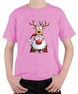 Produktbild von Weihnachtsmann Rentier Cartoon lustig Weihnachten Geschenk Kinder Kinder T-Shirt, Pink, 140