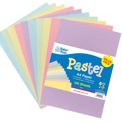 Produktbild von Baker Ross Pastellpapier A4, Pastell-Kraftpapier für Kinder (FC482), 100 Stück