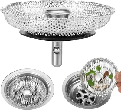 Image de Ensemble de 2 filtres pour éviers - Acier inoxydable - 2 filtres en acier inoxydable 304 pour éviers, avec bouchon - Panier filtre pour évier - Filtre en acier inoxydable pour évier