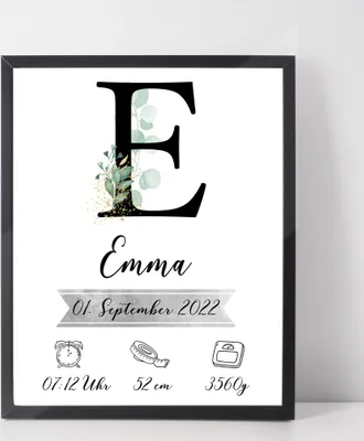 Produktbild von Personalisiertes Geburtsposter Name Uhrzeit Größe Gewicht | Kinderzimmer Babygeschenk | Geburt Baby Poster – A3 (29.7x42cm) / Schwarz / schwarzer Bilderahmen
