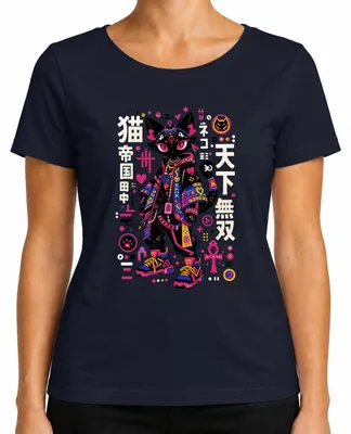 Obrázok produktu pre Tričko s motívom "Anime Cat" v štýle streetwear, japonský štýl Harajuku, dizajn z obdobia Y2K, s motívom mangy a symbolu Ankh, modrej farby, veľkosť XXL
