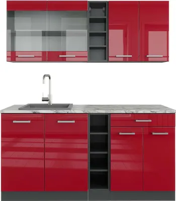 Produktbild von Singleküche Vicco R-Line Rot Hochglanz/Anthrazit 160 cm , AP Marmor, Model 43213