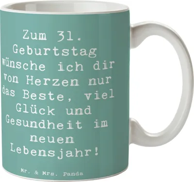 Produktbild von Mr. & Mrs. Panda Kaffeetasse Spruch 31. Geburtstag Liebe Wünsche - Meeresbrise - Geschenk, Lebensfreude, Feiern, Kaffeebecher, Geburtstagsgruß, Becher, positive Gedanken