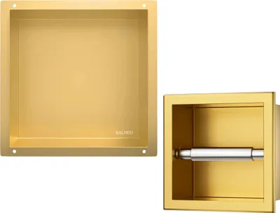 Image de Balneo | Set d'étagères pour niche - 30×30×10 Cm - Acier inoxydable Aisi 304 - revêtement Pvd - Etagère murale avec support papier