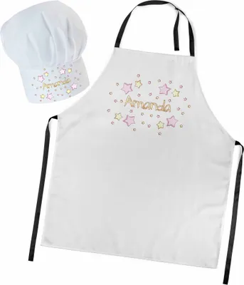 Produktbild von Personalisierte Kochmütze + Kochschürze Set 2tlg. Für Kinder, Jungen und Mädchen, Weiß, Schürze mit Ihrem Namen, Pastell Sterne [099]