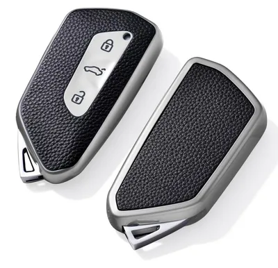 Image de Coque de protection pour clé de voiture, en TPU, finition brillante, couleur argentée, compatible avec les modèles VW Golf 8, Seat Leon MK4 et Skoda Octavia