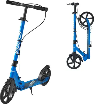 Obrázek produktu pro Kick Scooter pro děti od 8 let, teenagery a dospělé, dvoukolový koloběžka pro batolata s výškově nastavitelným řídítkem, širokou protiskluzovou deskou, skládací lehká pro chlapce a dívky do 99,8 kg, černá + modrá