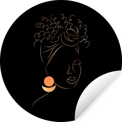 Produktbild von MuchoWow® Runde Wandtattoo - Wandsticker Tapete Aufkleber Frau - Gold - Strichzeichnung Ø 100 cm Selbstklebend und Repositionierbar - Wandaufkleber - Kreis - Tapetenkreis - Wandbild rund - Schlafzimmerdekoration - Wanddeko - runde Tapete - Kunst für zu Hause