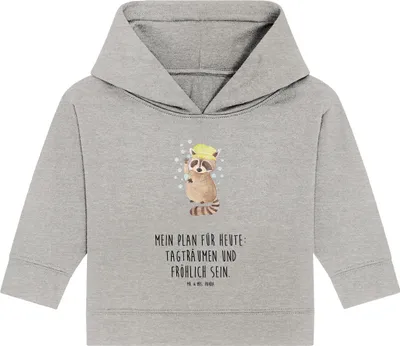 Produktbild von Mr. & Mrs. Panda Organic Baby Hoodie Waschbär 12. - 18. Monat - Heather Grey - Geschenk, Waschen, Tagträumen, Kapuzenshirt, Lustige Sprüche, Plan, Fröhlich, Seifenblasen