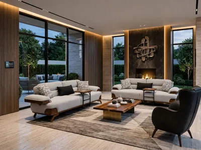 Zdjęcie produktu dla Sofa trzyosobowa, obita tkaniną, kolor szary. Fotel, kolor czarny. Poduszki, nowe