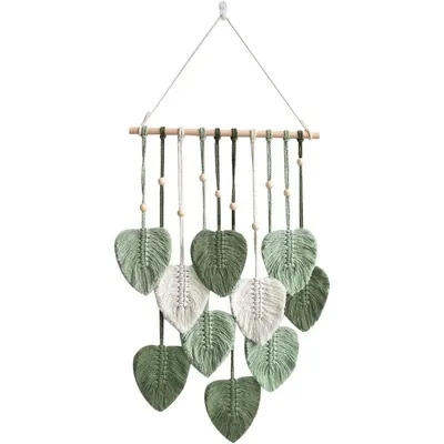 Produktbild von Blätter Zimmer Dekor, Wandbehang Wandteppich im Bohème Stil, grüne Makramee Schlafzimmer Wand Dekor