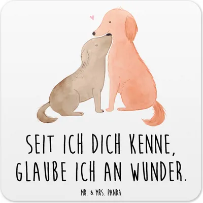 Produktbild von Mr. & Mrs. Panda Tischuntersetzer Hunde Liebe 10er Set - Weiß - Geschenk, Glas-Untersetzer, Wunder, Verliebt, Untersetzer Getränke, Optimitisch, für Gläser, Coaster, Herz