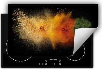 Immagine prodotto di DarHaus Piastra di copertura per fornelli 90x52 cm Tappetino antiscivolo Roll-up, nero - colorato - Spezie