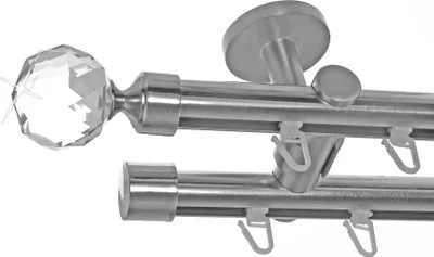 Produktbild von Innenlauf Gardinenstange Edelstahl Look 20mm Deckenbefestigung, 2-läufig Kugel Kristall, Länge wählbar D40 E87E30