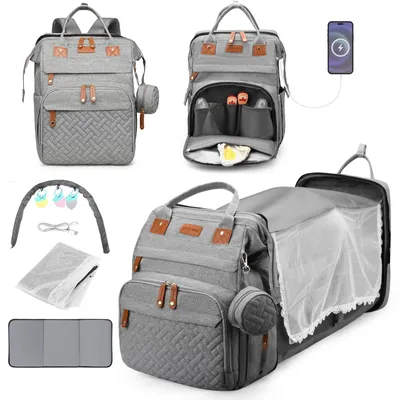 Produktbild von Wickeltasche/Windelrucksack - Rucksack - Mit Wickelauflage - Tragbare Wickelstation - Schnullerhalter - Leinen - Größe M 30–50 cm