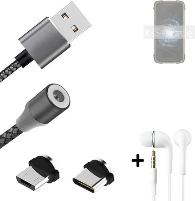 Produktbild von K-S-Trade® Hochwertiges Magnet-Lade-kabel Sync-Kabel Daten-Kabel + Kopfhörer kompatibel mit Cubot KingKong 6 mit USB-Typ-C-Anschluss und