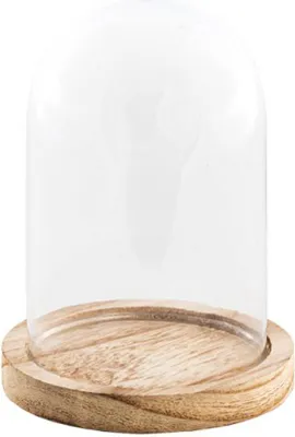 Produktbild von Glasglocke mit Holzsockel 13 cm, Glasglocke Holz 13,7 cm -