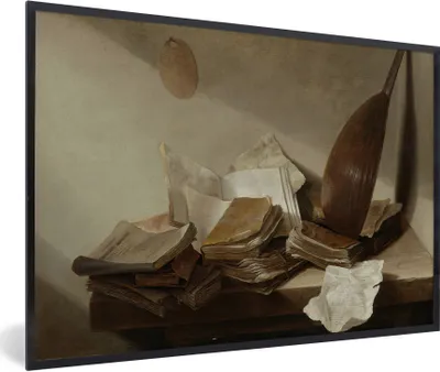 Produktbild von MuchoWow® Gerahmtes Poster Stilleben mit Büchern - Gemälde von Jan Davidsz. de Heem 90x60 cm - Poster mit Schwarzem Bilderrahmen Wandposter Rahmen Foto Bilder - Fotorahmen - Foto-Plakat