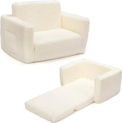 Immagine prodotto di Accogliente panca per bambini - Design 2 in 1 - 1 pezzo - Tessuto Sherpa - 43,2 x 60 x 43,2 cm