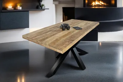 Produktbild von Esstisch 260x100cm Mangoholz gerade Kante Spider-Gestell schwarz RIO
