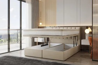 Image de TRADA Bond Lit Boxspring Lit adulte 180x200 avec matelas ressorts ensachés et rangements en tissu velours Beige